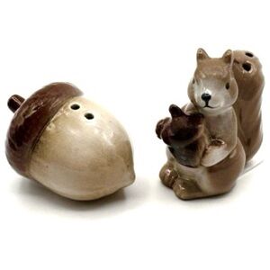 Cracker Barrel Porcelain Squirrel and Acorn Salt and Pepper Shakers
